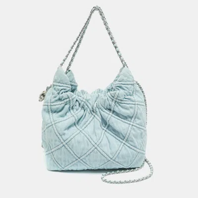 Pre-owned Tory Burch Light Blue Quilted Soft Denim Fleming Hobo