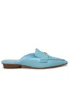Tory Burch Light Blue Shiny Leather Pointed Sabots In Blue