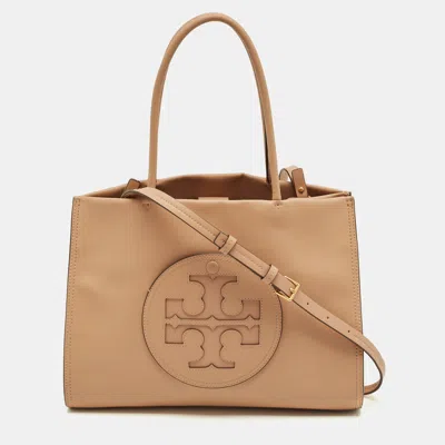 Pre-owned Tory Burch Light Sand Faux Leather Small Ella Bio Tote