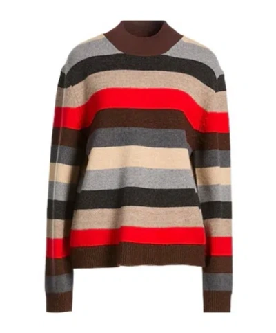 Tory Burch Lightweight Striped Wool Knit Sweater In Black