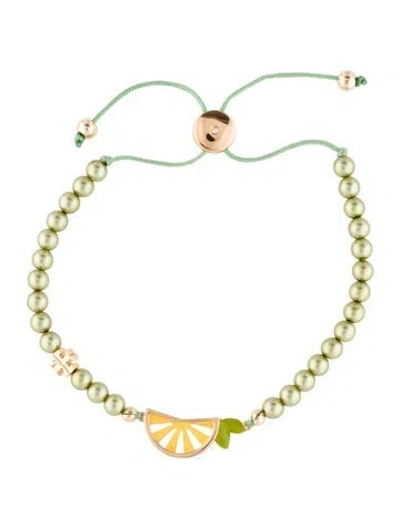 Pre-owned Tory Burch Lime Beaded Bracelet, 9.25" In Green