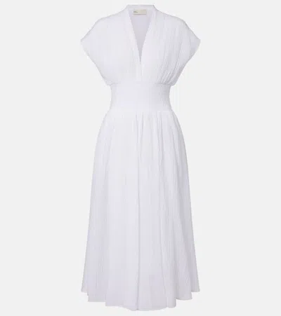 Tory Burch Linen And Cotton Midi Dress In White