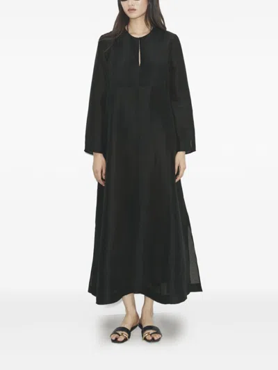 Tory Burch Linen And Silk Long Kaftan In Black