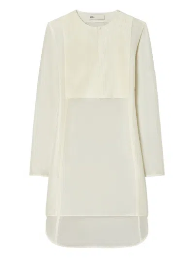 Tory Burch Linen And Silk High-low Tunic With Pleated Panels In Neutral