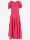 Tory Burch Balloon-sleeved Midi Linen Dress In Pink
