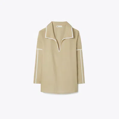 Tory Burch Linen Beach Shirt In Sandpiper