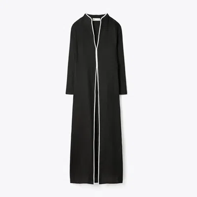 Tory Burch Linen Caftan In Black/white
