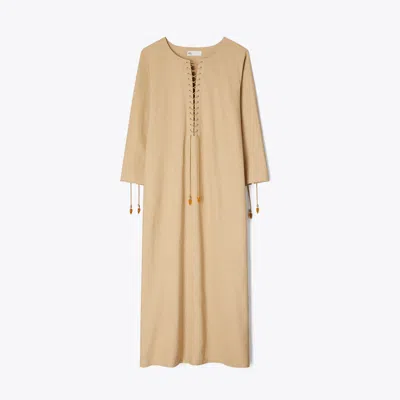 Tory Burch Lace-up Linen-blend Kaftan In Green