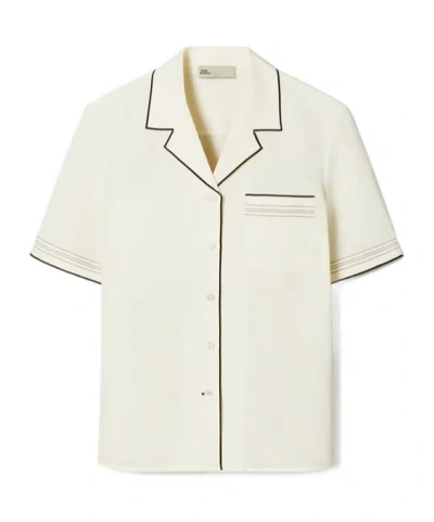 Tory Burch Linen Camp Shirt In White
