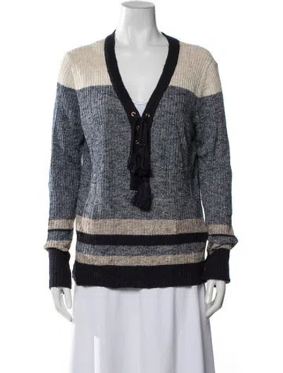 Pre-owned Tory Burch Linen Colorblock Pattern Sweater In Blue