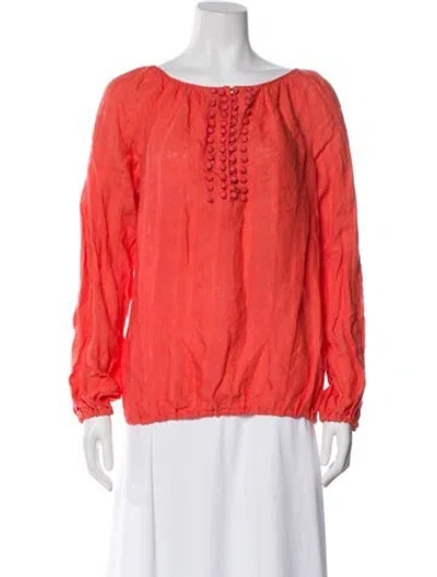 Pre-owned Tory Burch Linen Crew Neck Blouse In Orange