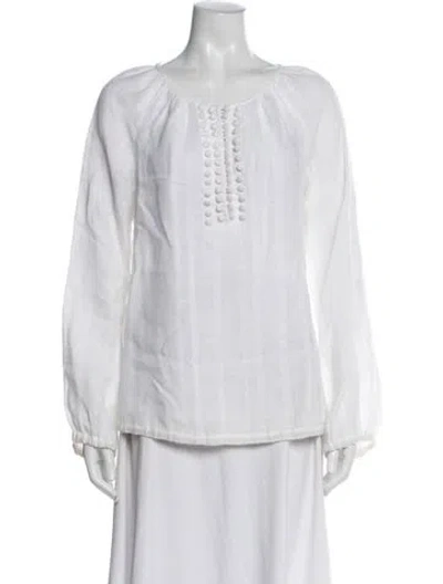 Pre-owned Tory Burch Linen Crew Neck Blouse In White