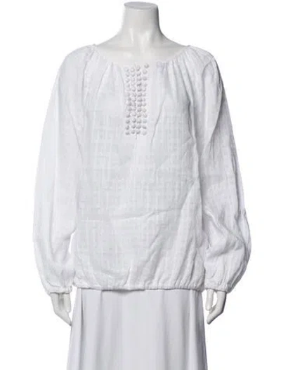 Pre-owned Tory Burch Linen Crew Neck Blouse In White