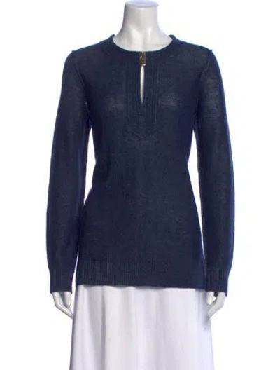 Pre-owned Tory Burch Linen Crew Neck Sweater In Blue