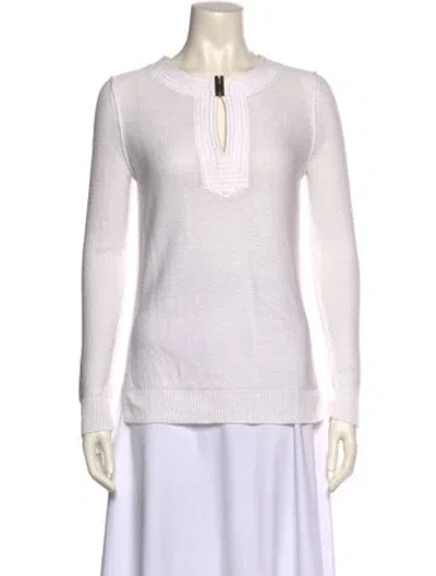 Pre-owned Tory Burch Linen Crew Neck Sweater In White