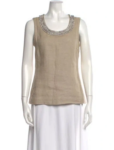 Pre-owned Tory Burch Linen Crew Neck Top In Neutral