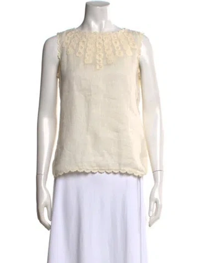 Pre-owned Tory Burch Linen Crew Neck Top In Neutral
