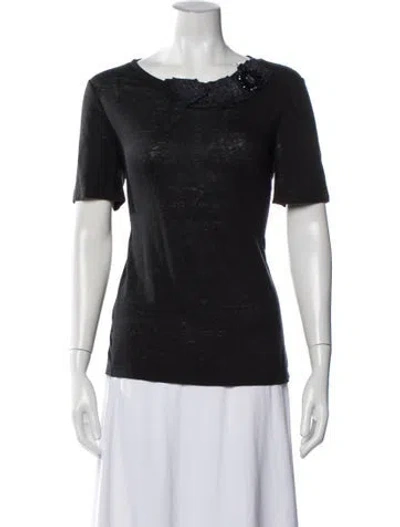 Pre-owned Tory Burch Linen Crew Neck T-shirt In Black