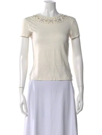 Pre-owned Tory Burch Linen Crew Neck T-shirt In Neutral