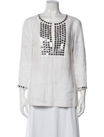 Pre-owned Tory Burch Linen Crew Neck Tunic In White