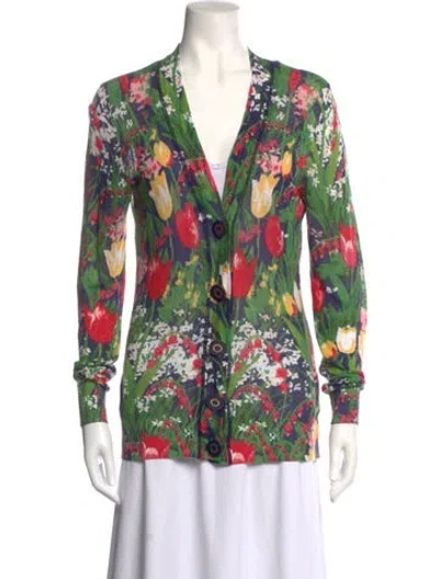 Pre-owned Tory Burch Linen Floral Print Sweater In Green