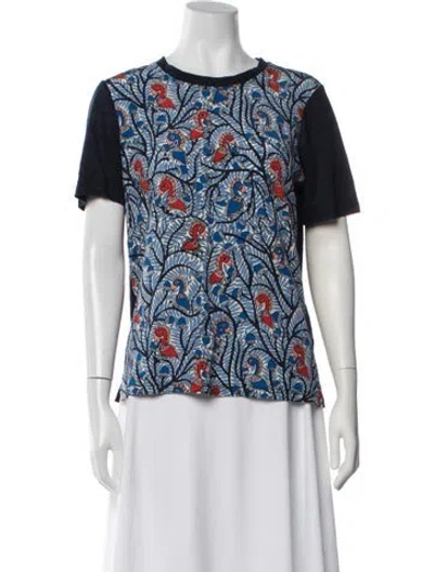 Pre-owned Tory Burch Linen Floral Print T-shirt In Blue