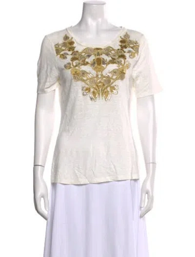 Pre-owned Tory Burch Linen Floral Print T-shirt In Gray