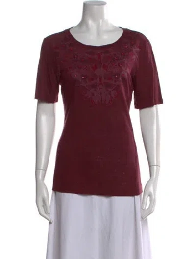 Pre-owned Tory Burch Linen Floral Print T-shirt In Red