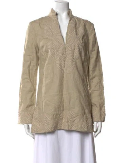 Pre-owned Tory Burch Linen Floral Print Tunic In Neutrals