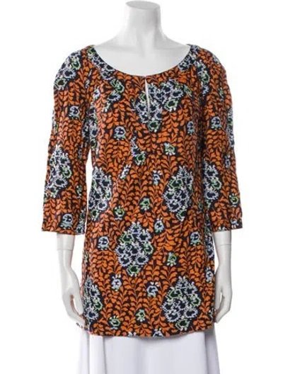 Pre-owned Tory Burch Linen Floral Print Tunic In Orange