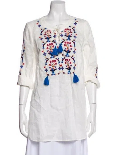 Pre-owned Tory Burch Linen Floral Print Tunic In White