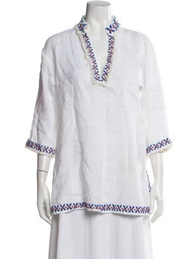 Pre-owned Tory Burch Linen Floral Print Tunic In White