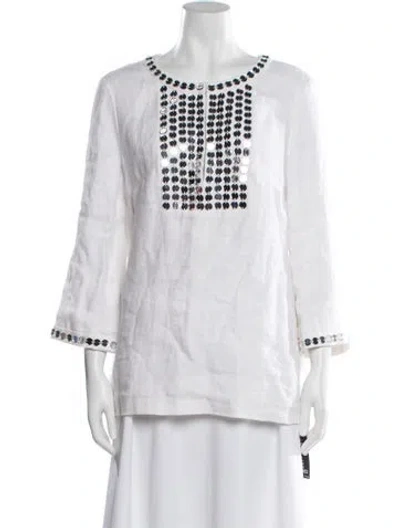 Pre-owned Tory Burch Linen Graphic Print Tunic W/ Tags In White