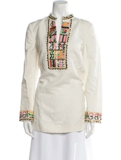 Pre-owned Tory Burch Linen Graphic Print Tunic In White
