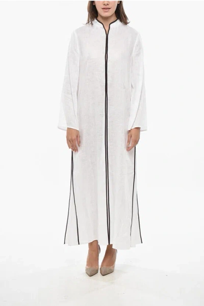 Tory Burch Linen Kaftan With Contrasting Edges In White