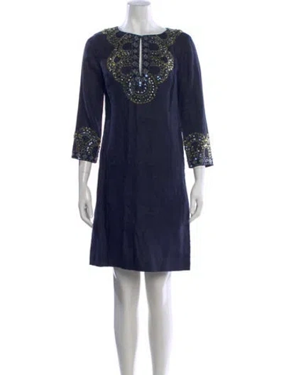 Pre-owned Tory Burch Linen Knee-length Dress In Blue