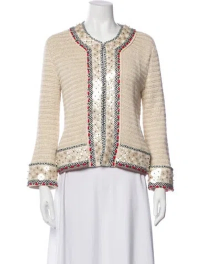Pre-owned Tory Burch Linen Lace Pattern Evening Jacket In Neutral