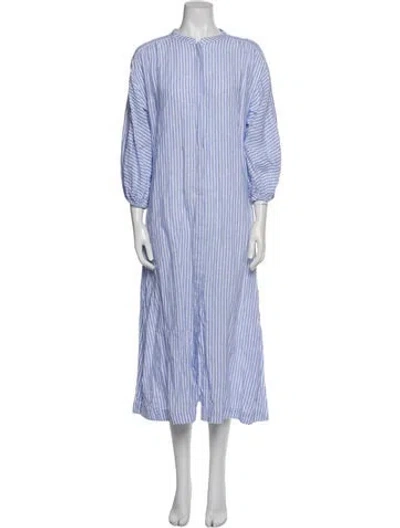 Pre-owned Tory Burch Linen Long Dress In Blue