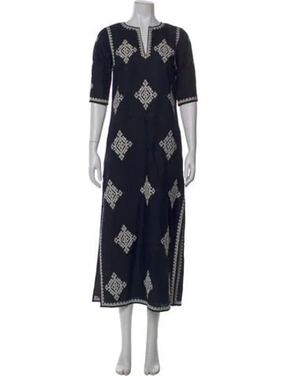 Pre-owned Tory Burch Linen Long Dress In Blue