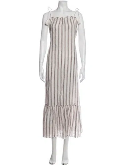 Pre-owned Tory Burch Linen Long Dress In Brown/neutrals