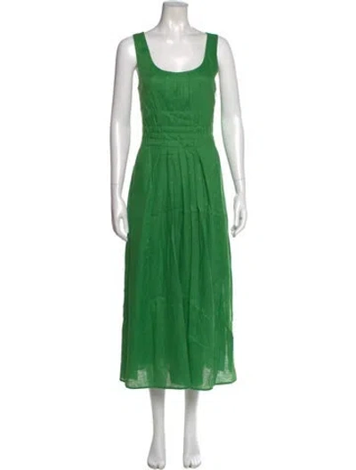 Pre-owned Tory Burch Linen Long Dress In Green