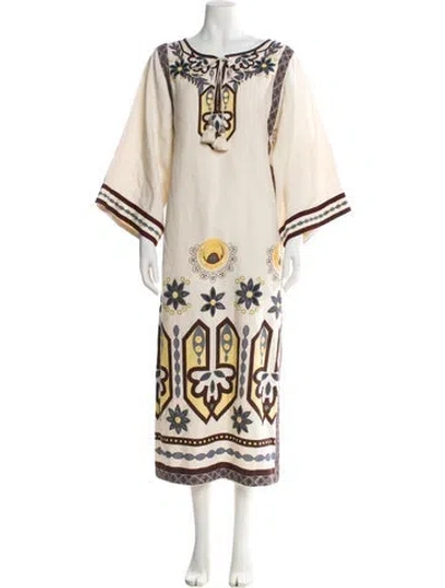 Pre-owned Tory Burch Linen Long Dress In Multi