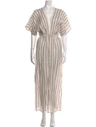 Pre-owned Tory Burch Linen Long Dress In Neutral