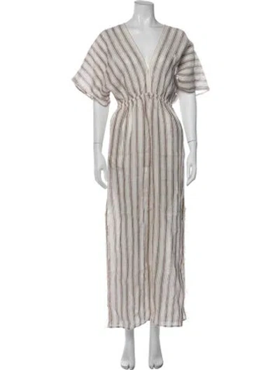 Pre-owned Tory Burch Linen Long Dress In Neutrals