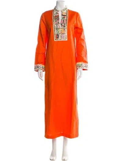 Pre-owned Tory Burch Linen Long Dress In Orange
