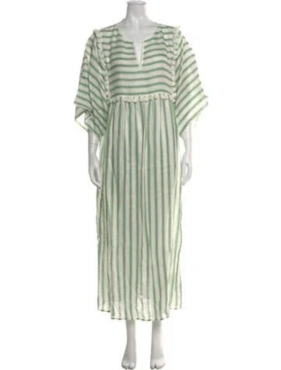 Pre-owned Tory Burch Linen Long Dress W/ Tags In Green
