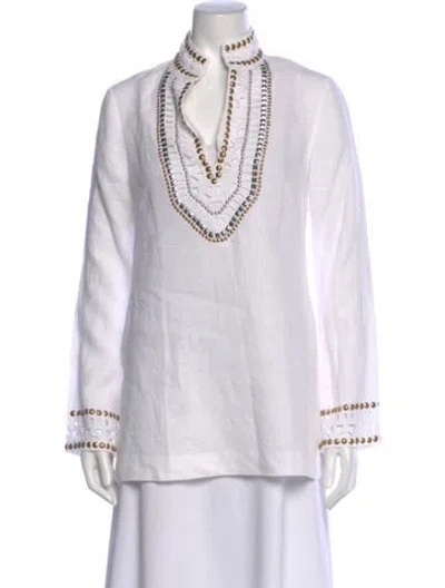 Pre-owned Tory Burch Linen Long Sleeve Tunic In Neutral