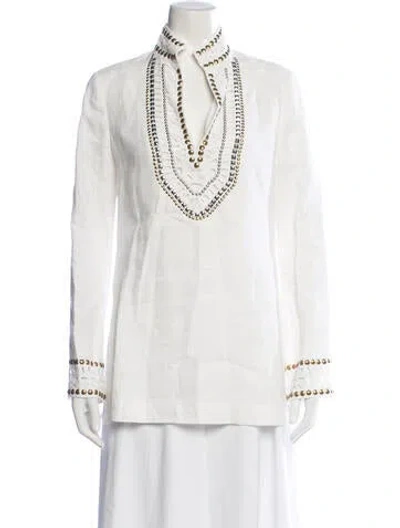 Pre-owned Tory Burch Linen Long Sleeve Tunic In Neutrals
