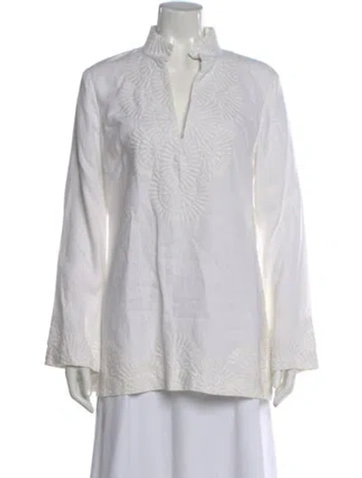 Pre-owned Tory Burch Linen Long Sleeve Tunic In White
