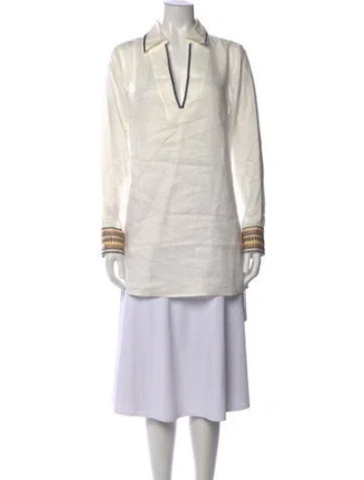 Pre-owned Tory Burch Linen Long Sleeve Tunic In White